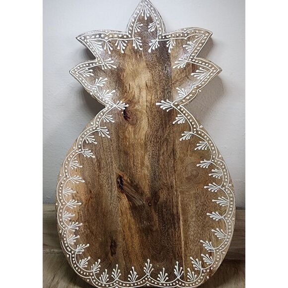 Wood Pineapple Shaped Serving Tray Platter Decorative Edge Catch All Tray Nice - Picture 10 of 11